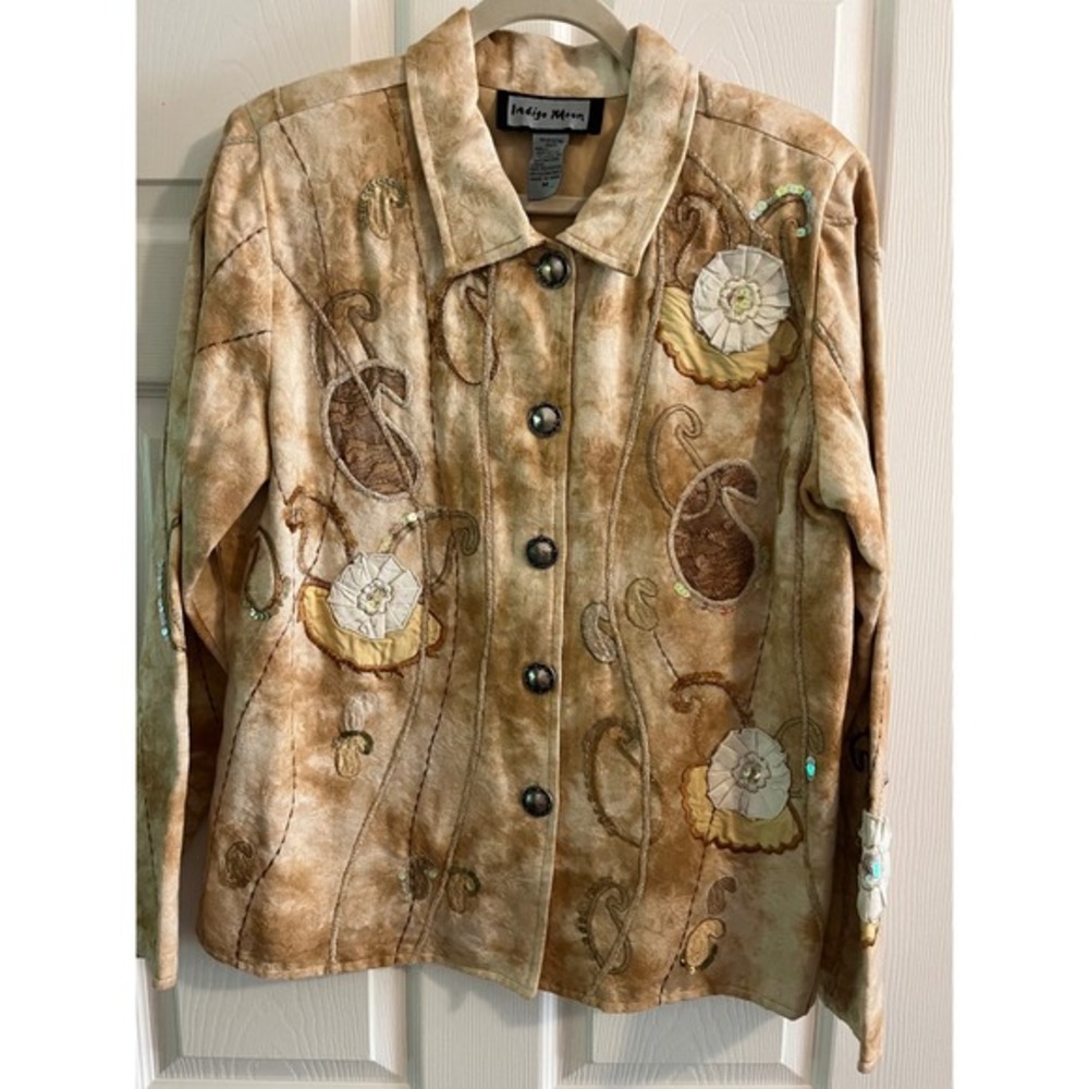 Indigo Moon Embellished Jacket Paisley Tie Dye Button Down Medium